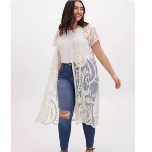 Mesh Embroidered Longline Kimono Size 1/2